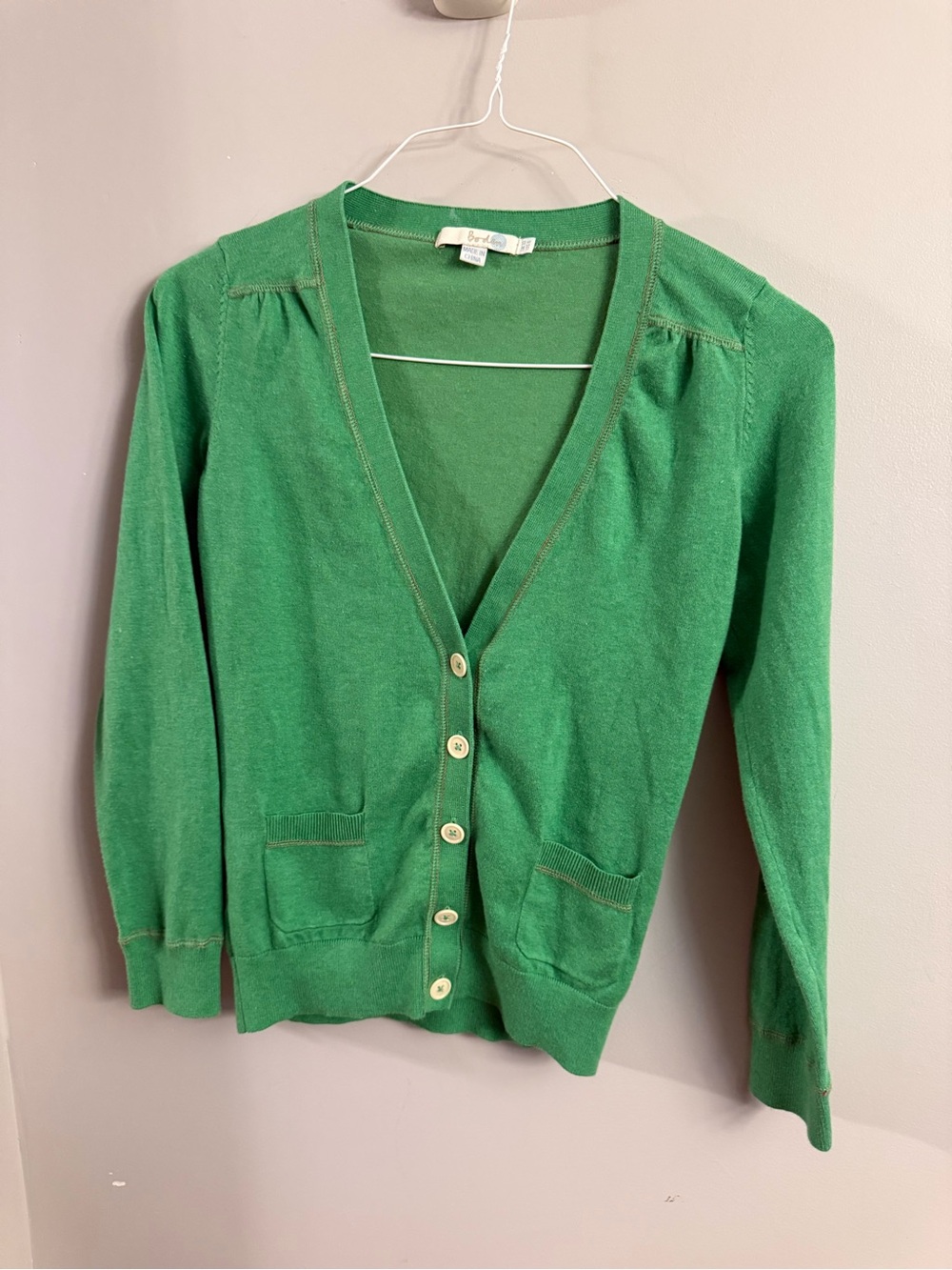 Boden Green Cotton Blend V-Neck Cardigan Sweater Women’s US 6 Pockets